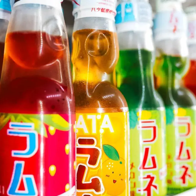 Colorful Japanese soda bottles