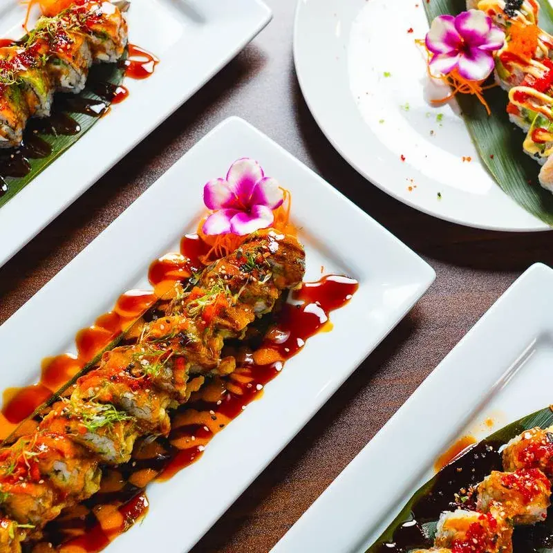 Sushi assortment served on plates