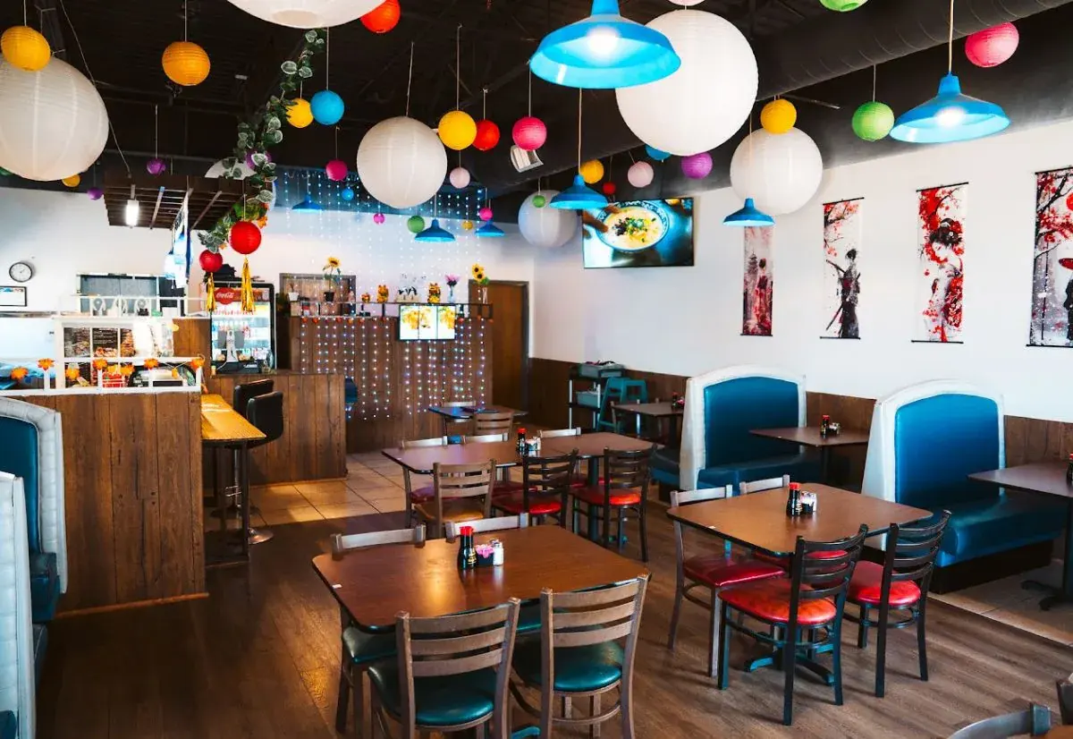 Dining room prepared for groups and parties at Hikari